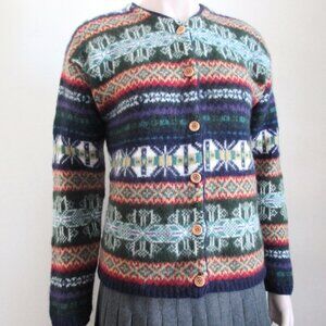 Wool Cardigan Sweater 1990s Hong Kong Wood Buttons like new Nordic Scandi Style